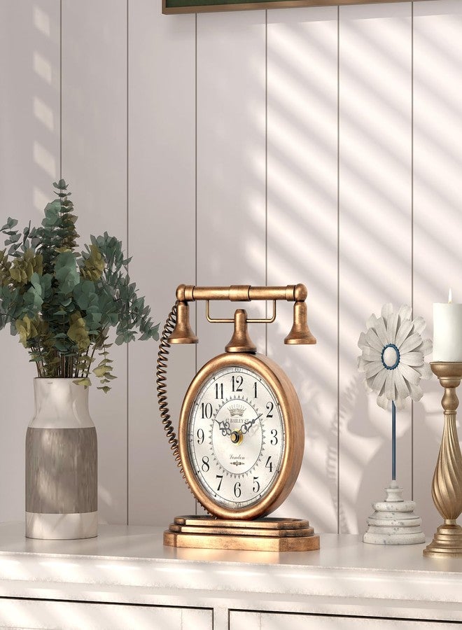 ChimeTide Vintage Table Clock, Desk and Shelf Decor Clock, Gold Antique Telephone Style Mantel Clocks, for Living Room, Farmhouse, Bedroom, Bedside, Gift (7.3" H x 7.3" W) - Image 3